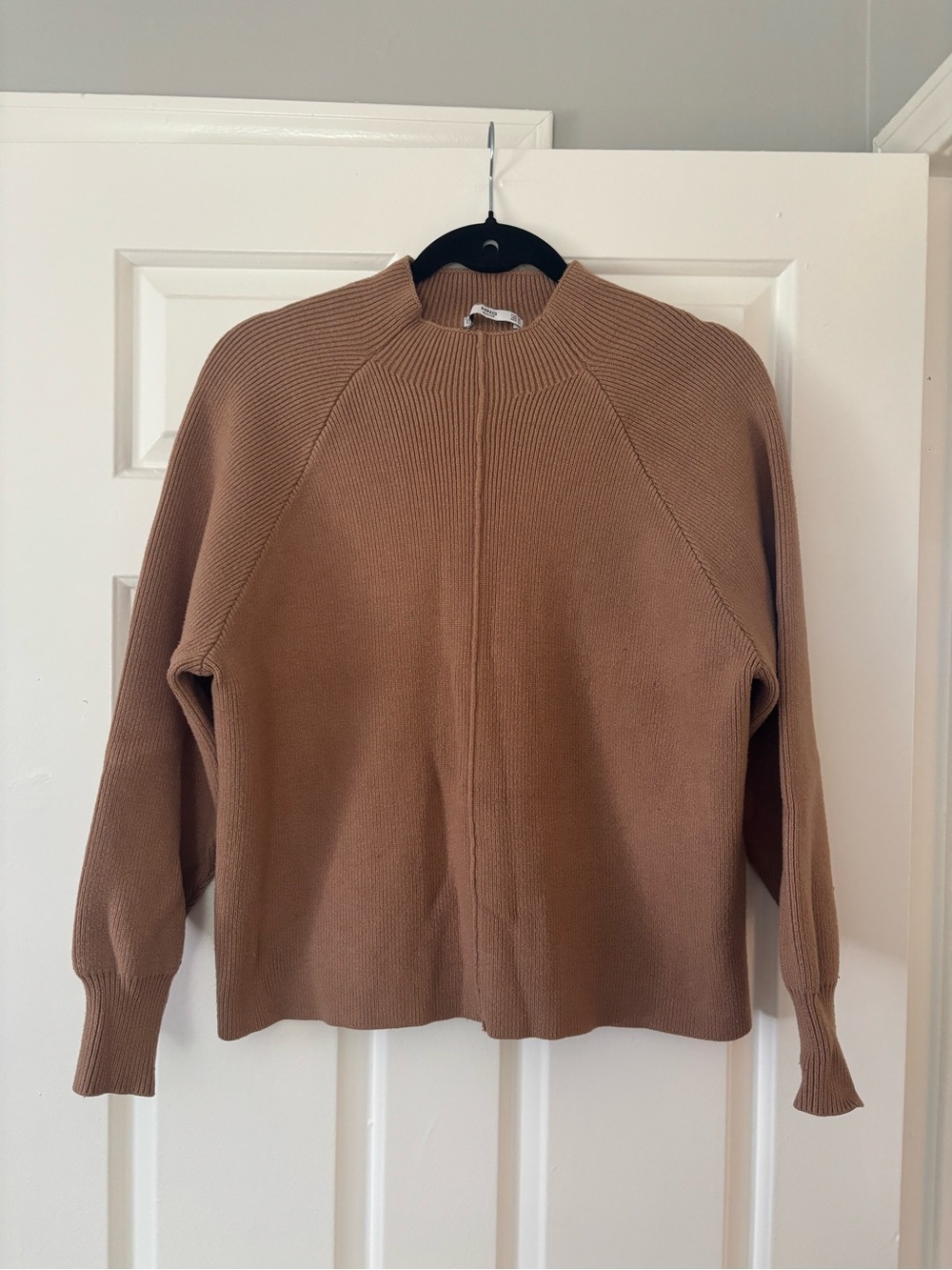 MNG Basics Ribbed Mock Neck Sweater | Camel Brown | Size Small